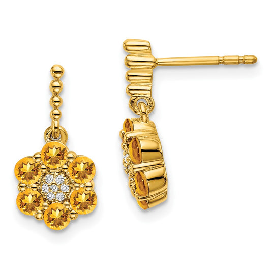 14k Yellow Gold Citrine and Real Diamond Earrings