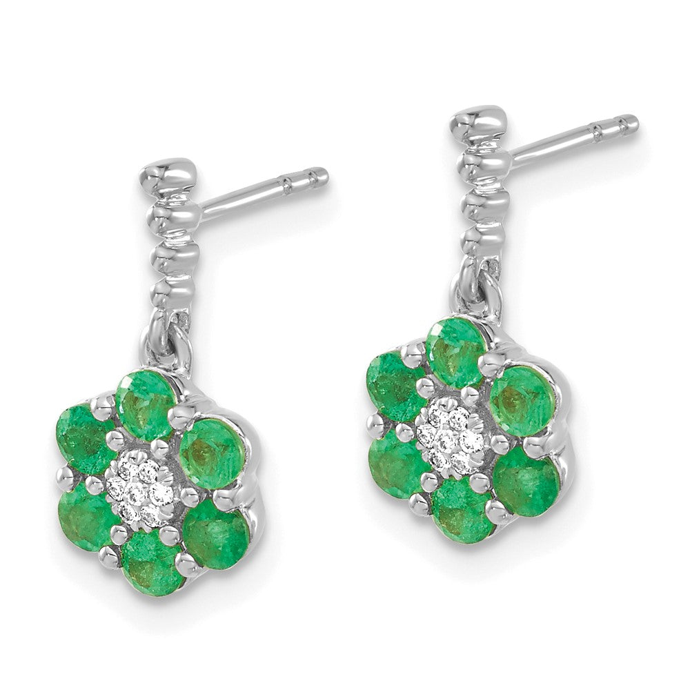 14k White Gold Emerald and Real Diamond Earrings