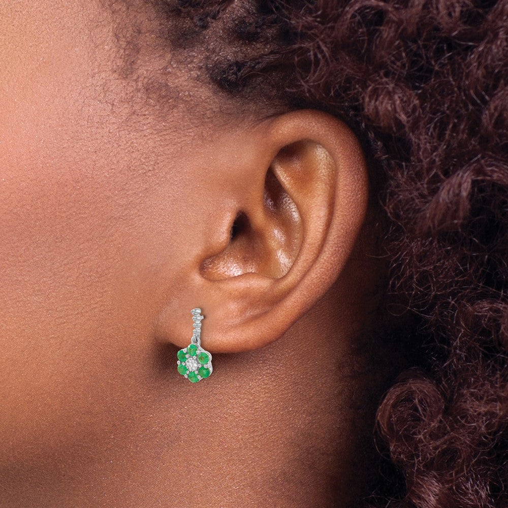 14k White Gold Emerald and Real Diamond Earrings