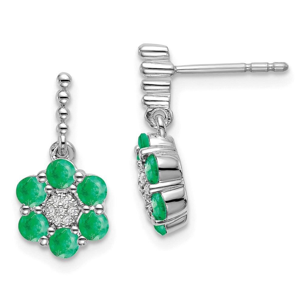 14k White Gold Emerald and Real Diamond Earrings EM7191-EM-005-WA