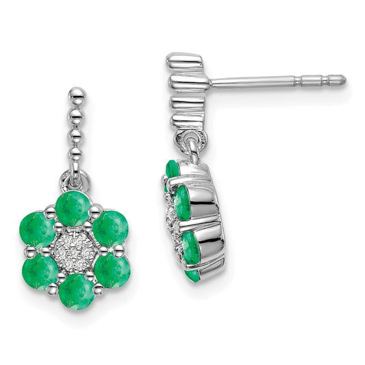 14k White Gold Emerald and Real Diamond Earrings