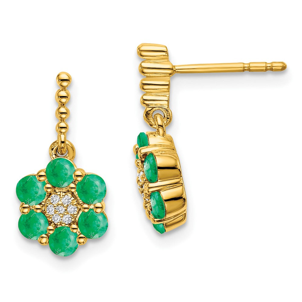 14k Yellow Gold Emerald and Real Diamond Earrings