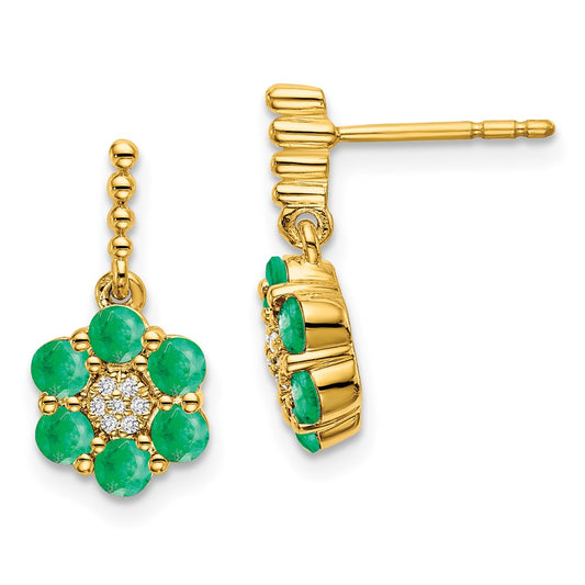 14k Yellow Gold Emerald and Real Diamond Earrings