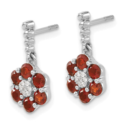 14k White Gold Garnet and Real Diamond Earrings