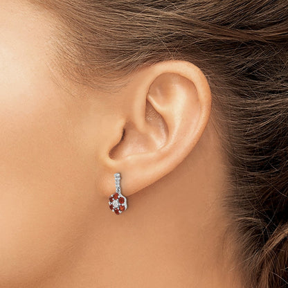 14k White Gold Garnet and Real Diamond Earrings