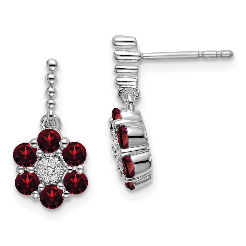 14k White Gold Garnet and Real Diamond Earrings