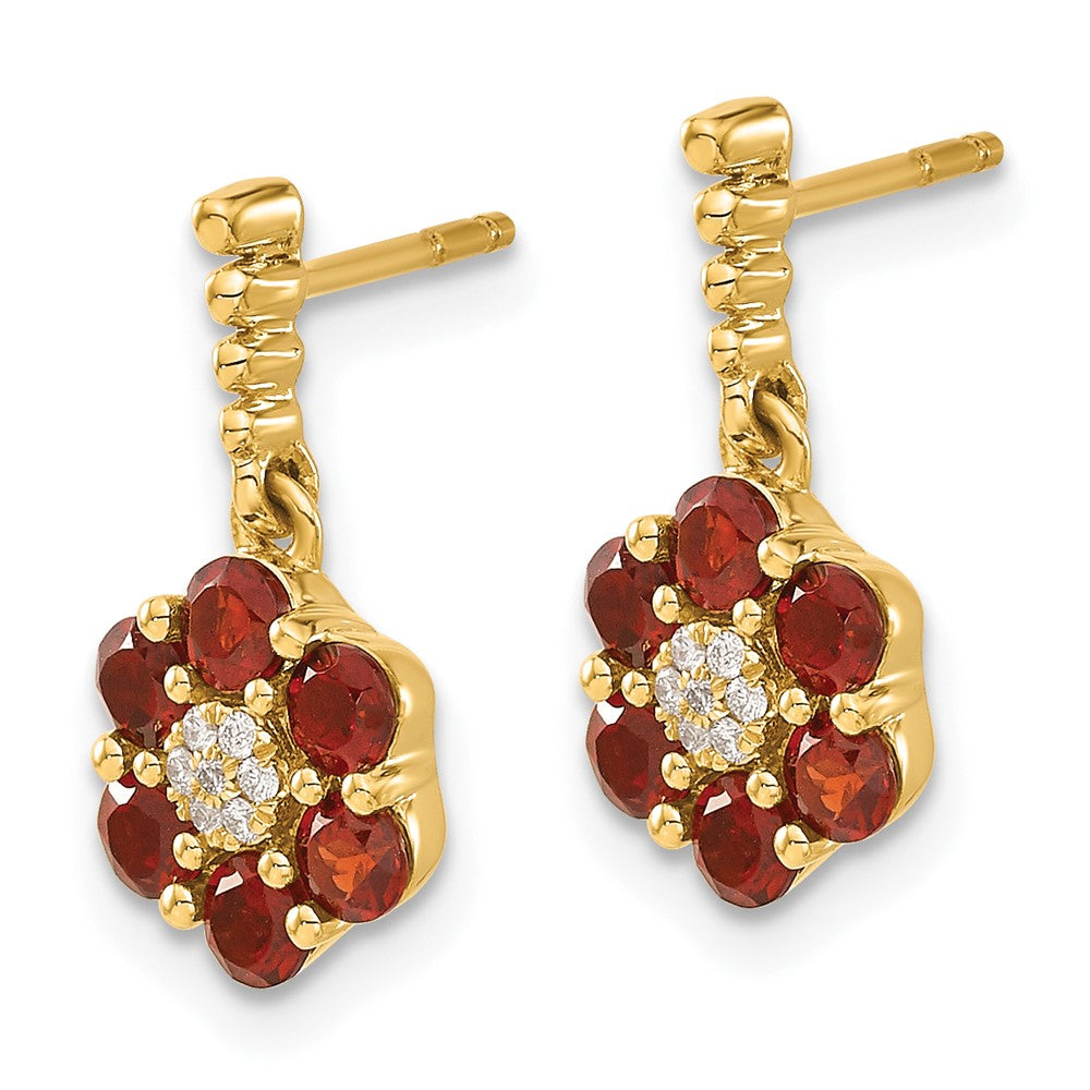 Solid 14k Yellow Gold Simulated Garnet and CZ Earrings