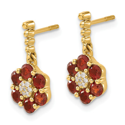 Solid 14k Yellow Gold Simulated Garnet and CZ Earrings