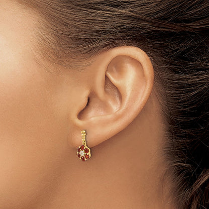 14k Yellow Gold Garnet and Real Diamond Earrings