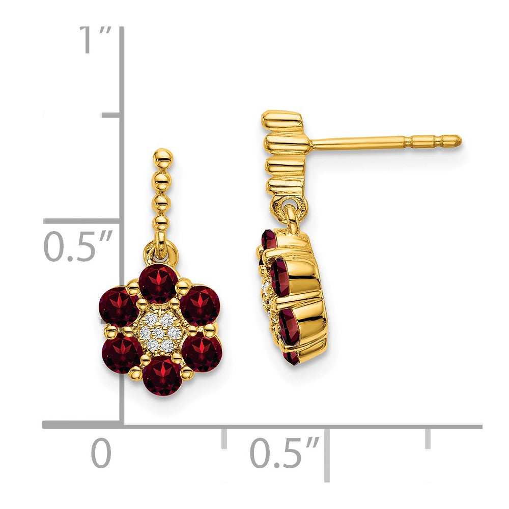 14k Yellow Gold Garnet and Real Diamond Earrings EM7191-GA-004-YA