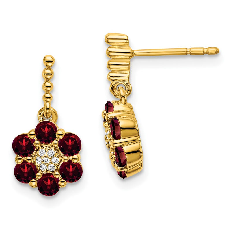 14k Yellow Gold Garnet and Real Diamond Earrings