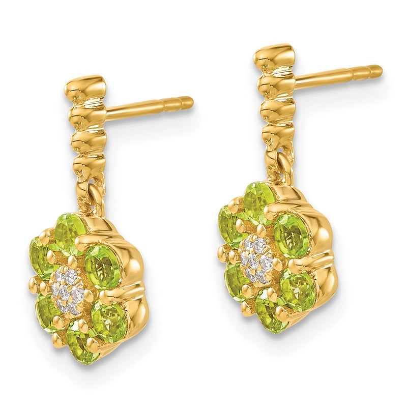 14k Yellow Gold Peridot and Real Diamond Earrings