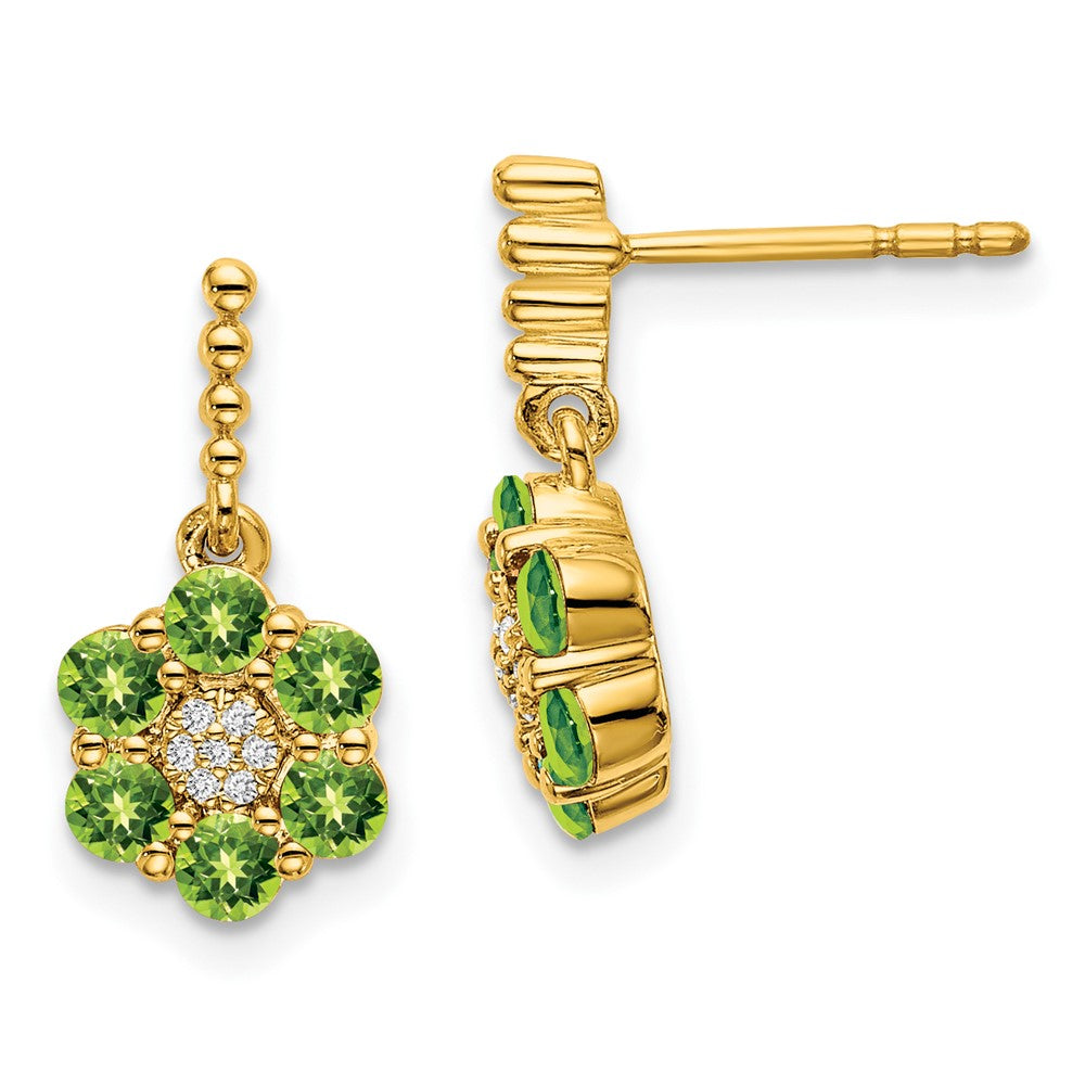 14k Yellow Gold Peridot and Real Diamond Earrings