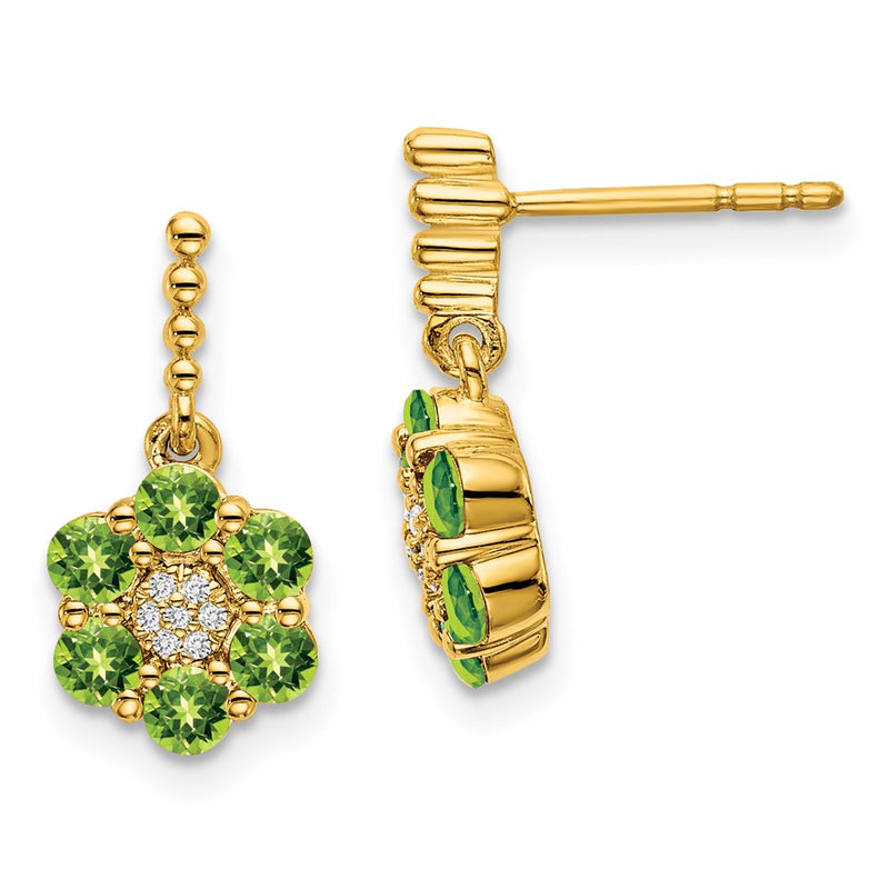 14k Yellow Gold Peridot and Real Diamond Earrings