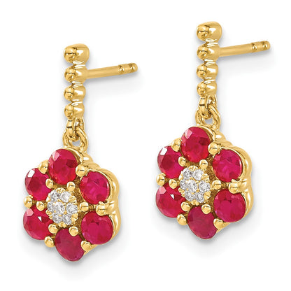 14k Yellow Gold Ruby and Real Diamond Earrings