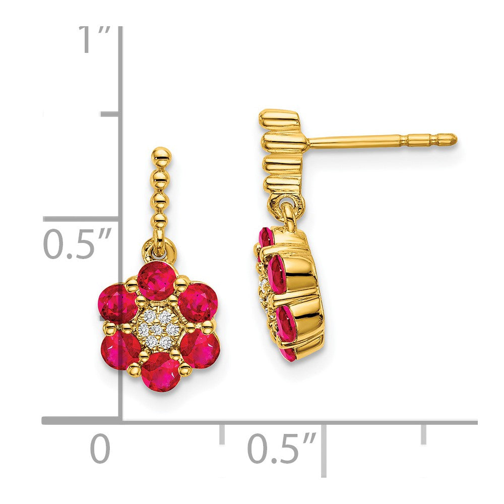 14k Yellow Gold Ruby and Real Diamond Earrings