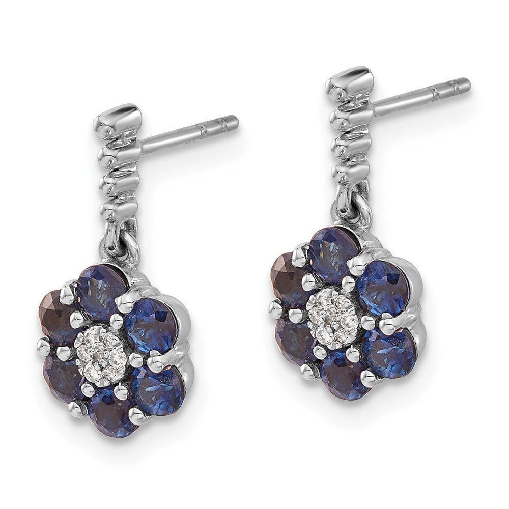 14k White Gold Sapphire and Real Diamond Earrings