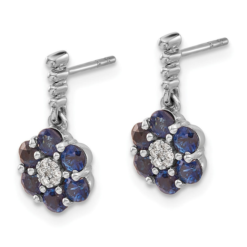 14k White Gold Sapphire and Real Diamond Earrings