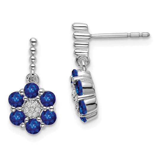 Solid 14k White Gold Simulated Sapphire and CZ Earrings