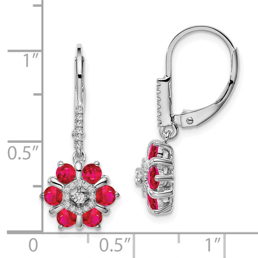 14k White Gold Ruby and Real Diamond Leverback Earrings EM7192-RU-014-WA