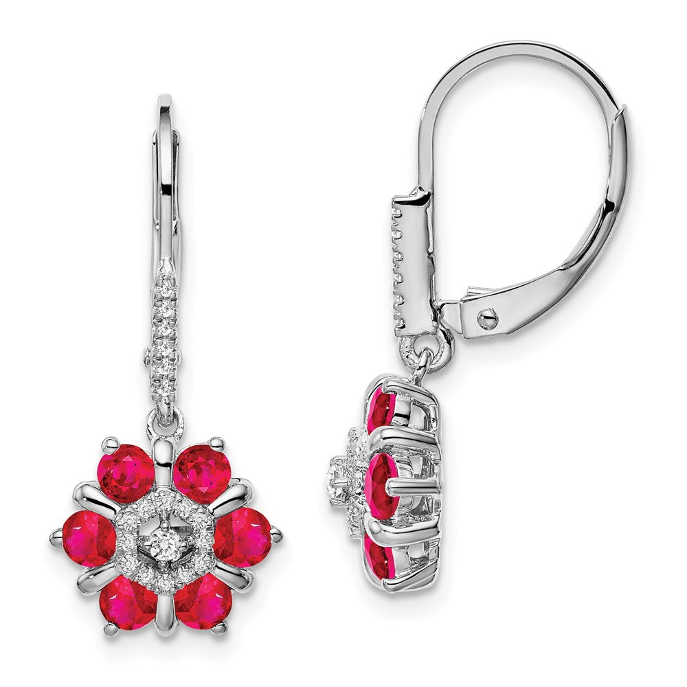 14k White Gold Ruby and Real Diamond Leverback Earrings EM7192-RU-014-WA