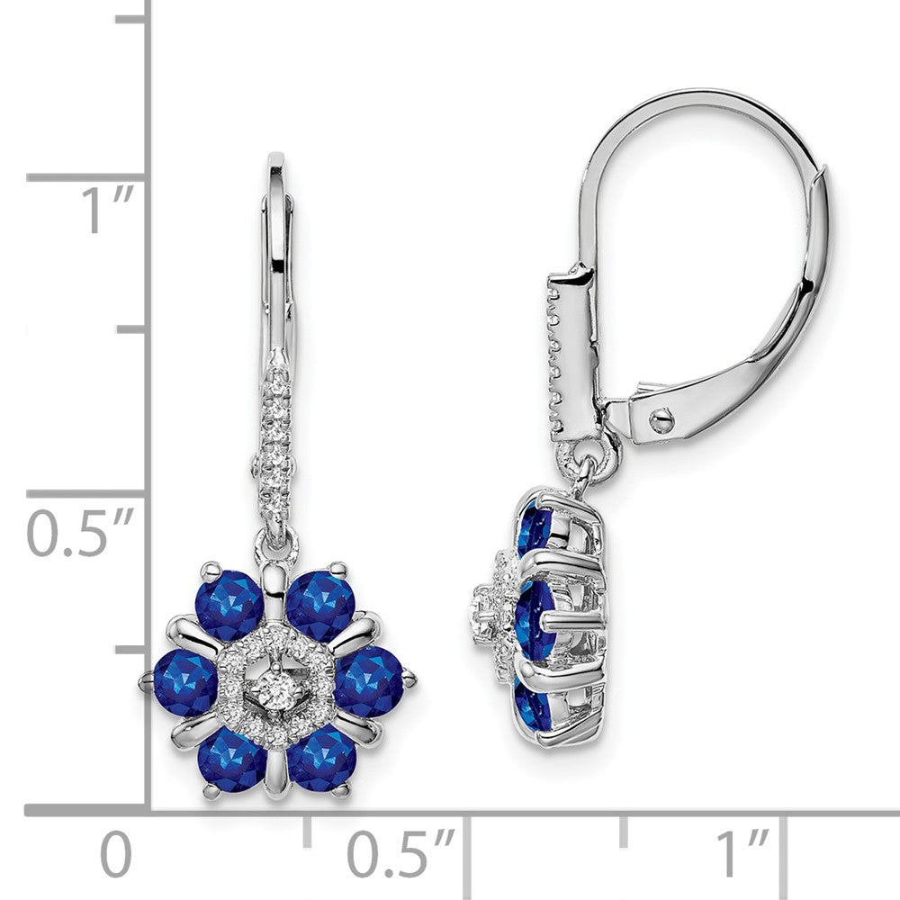 14k White Gold Sapphire and Real Diamond Leverback Earrings EM7192-SA-014-WA