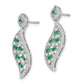14k White Gold Emerald and Real Diamond Wave Post Earrings