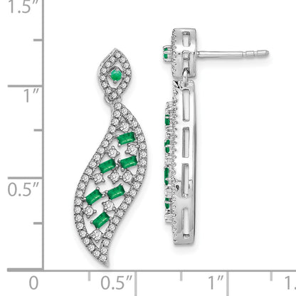 14k White Gold Emerald and Real Diamond Wave Post Earrings