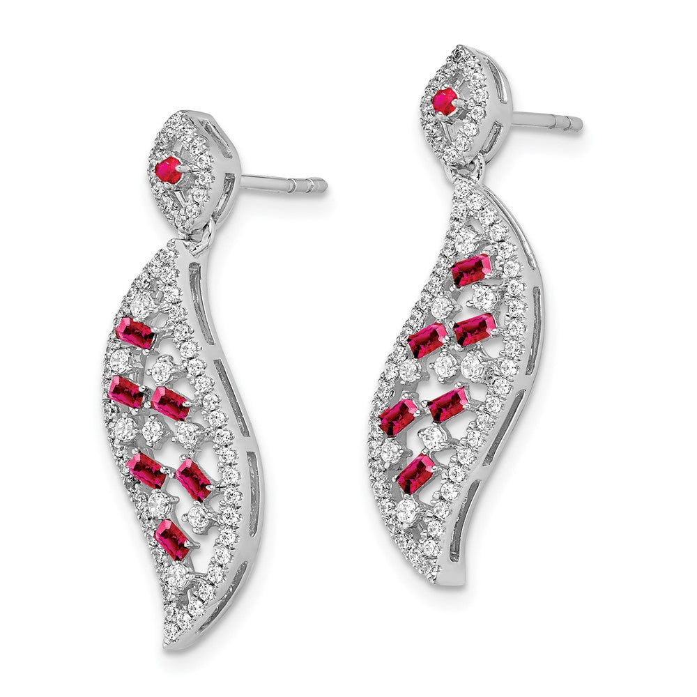 14k White Gold Ruby and Real Diamond Wave Post Earrings