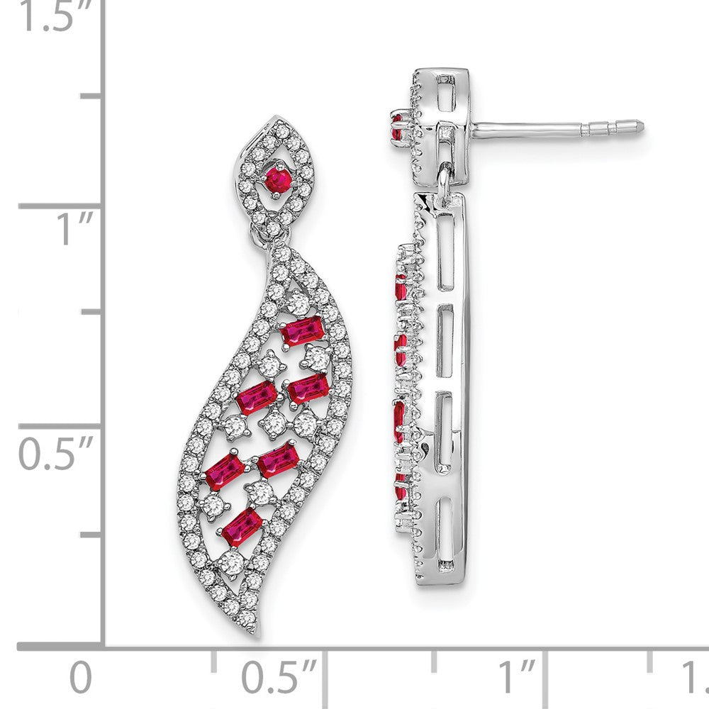 14k White Gold Ruby and Real Diamond Wave Post Earrings