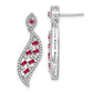 14k White Gold Ruby and Real Diamond Wave Post Earrings