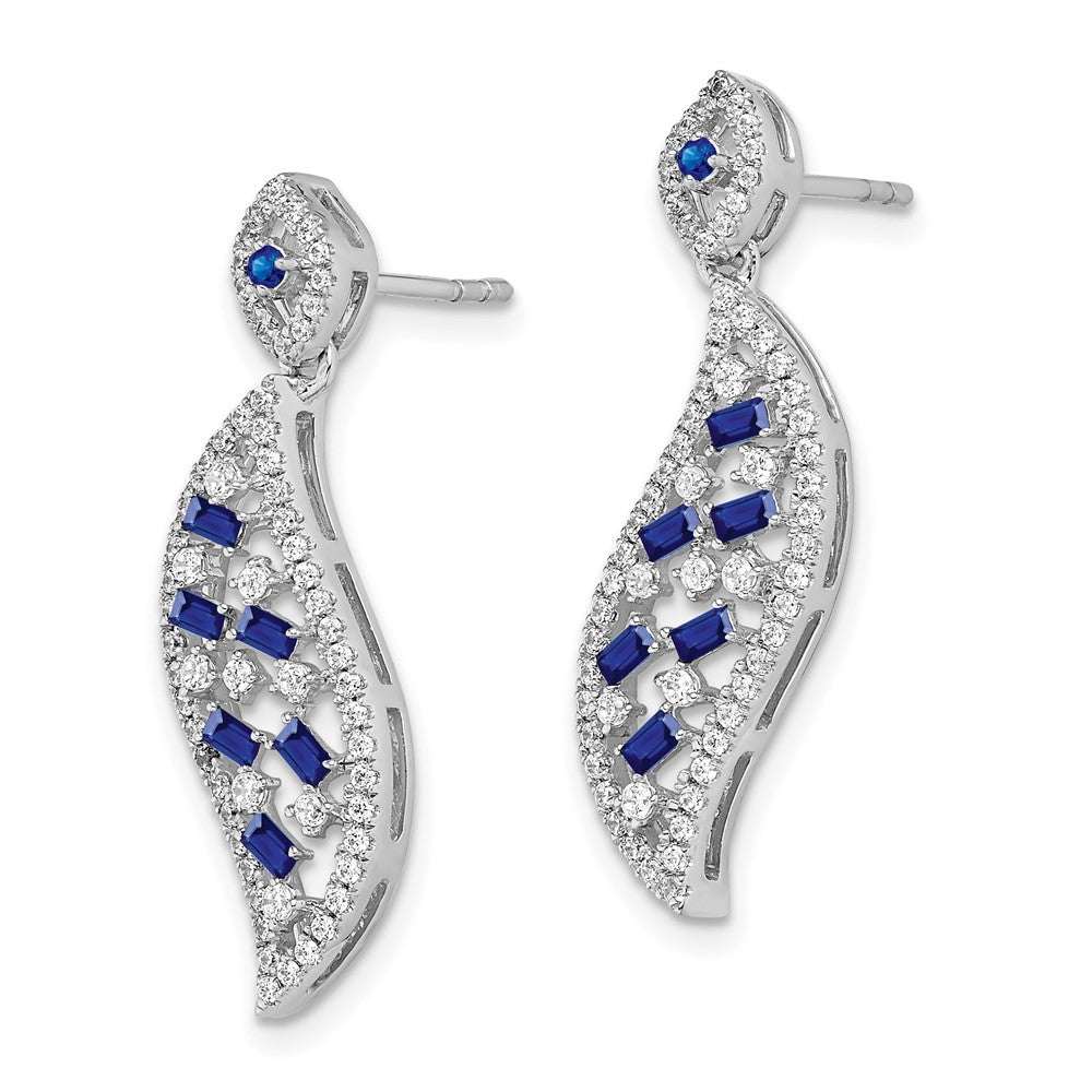 14k White Gold Sapphire and Real Diamond Wave Post Earrings