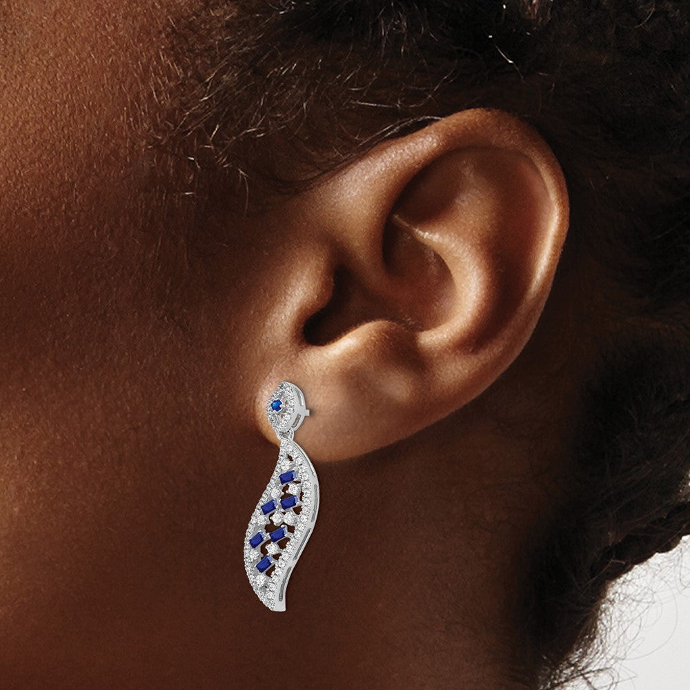 14k White Gold Sapphire and Real Diamond Wave Post Earrings