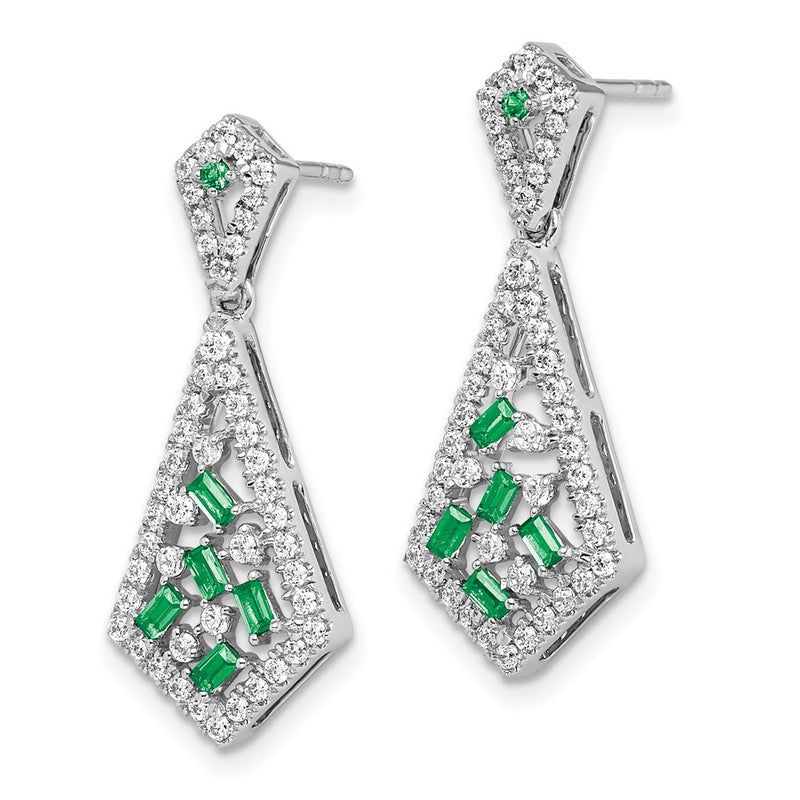 14k White Gold Emerald and Real Diamond Earrings