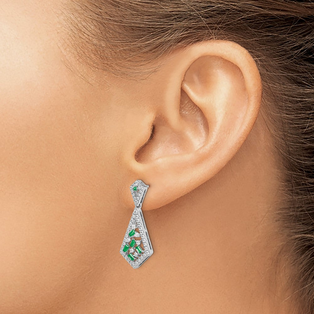 14k White Gold Emerald and Real Diamond Earrings