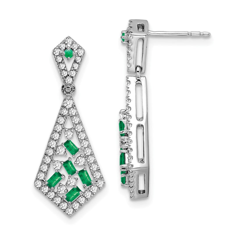 14k White Gold Emerald and Real Diamond Earrings