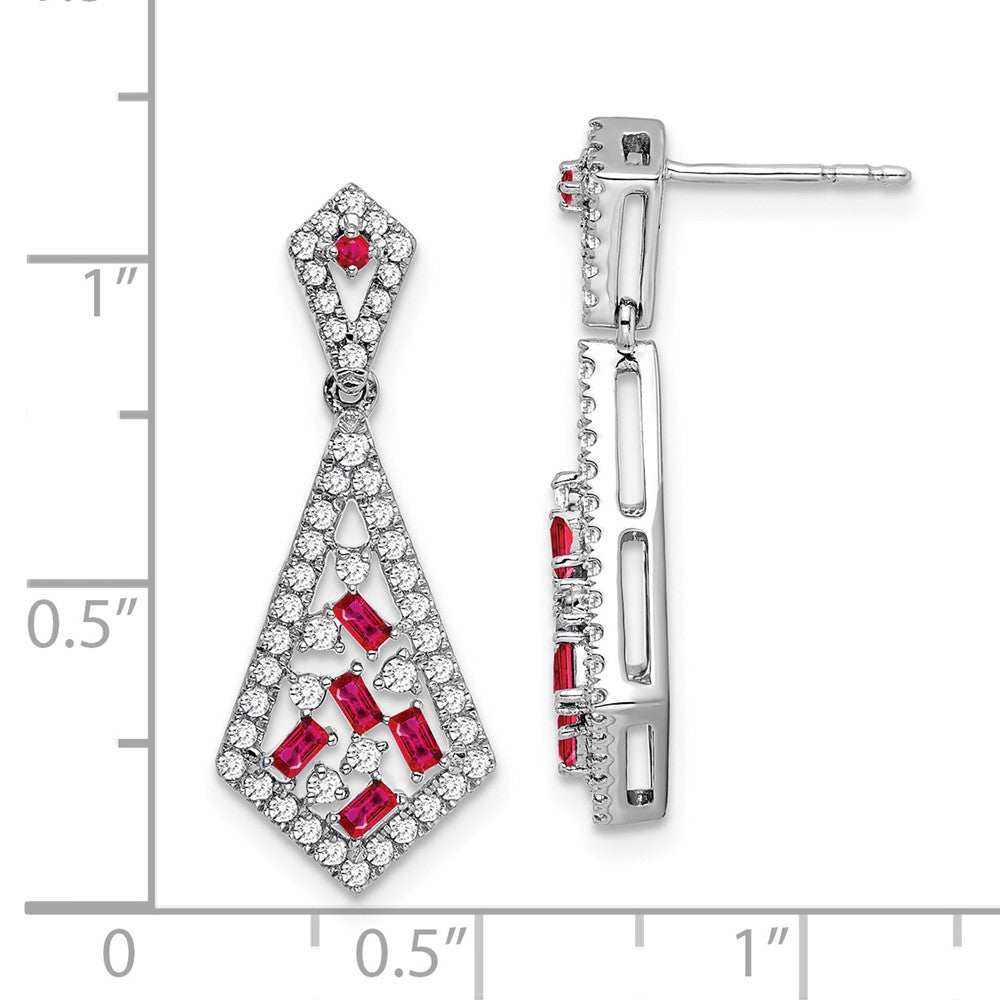 14k White Gold Ruby and Real Diamond Earrings
