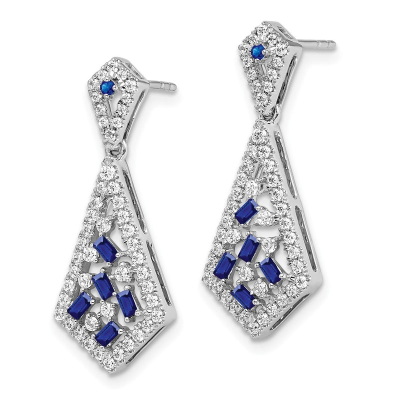 14k White Gold Sapphire and Real Diamond Earrings