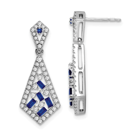 Solid 14k White Gold Simulated Sapphire and CZ Earrings