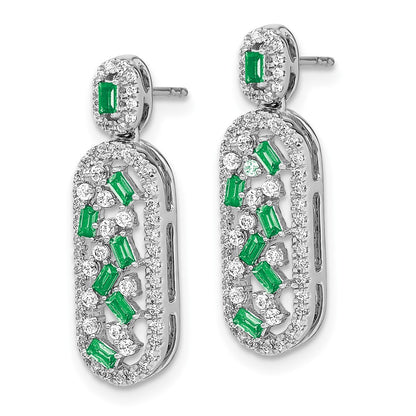 14k White Gold Emerald and Real Diamond Earrings