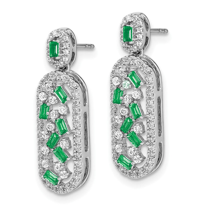 14k White Gold Emerald and Real Diamond Earrings