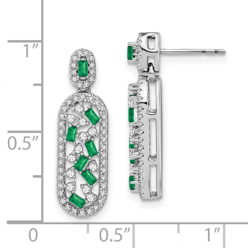 14k White Gold Emerald and Real Diamond Earrings