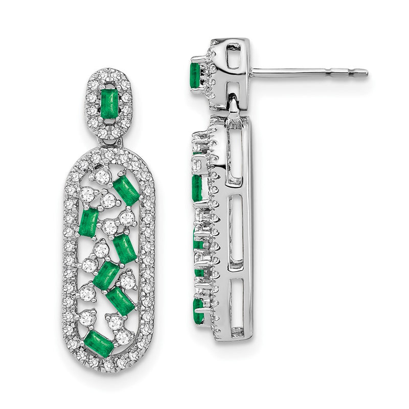 14k White Gold Emerald and Real Diamond Earrings