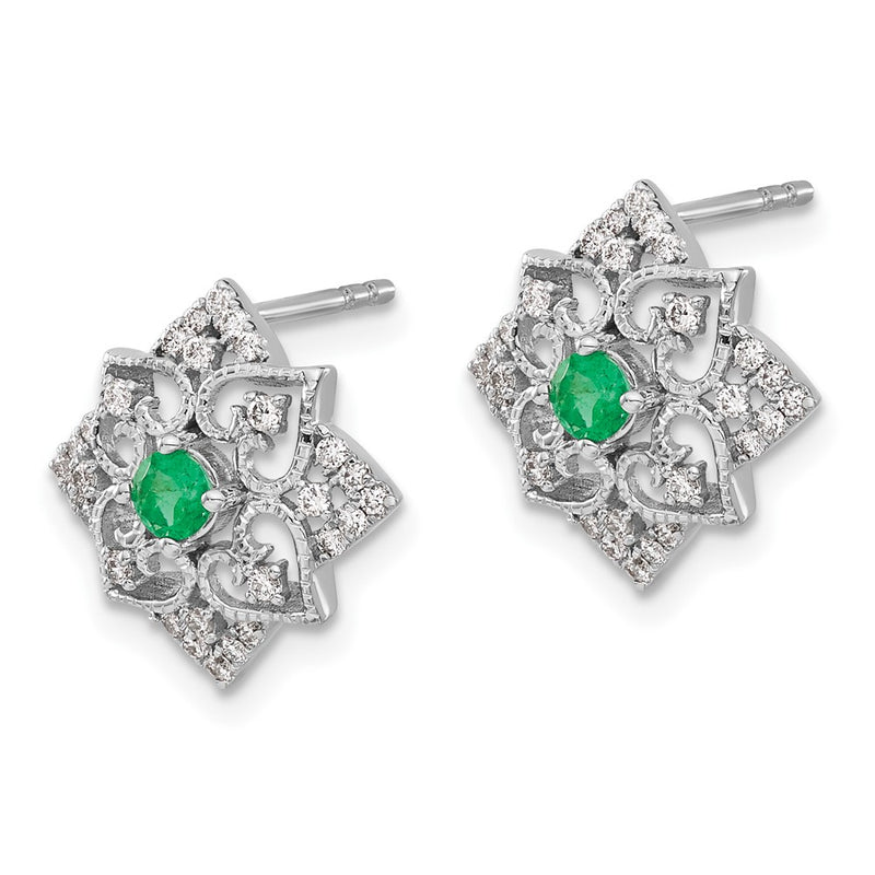 14k White Gold Emerald and Real Diamond Earrings