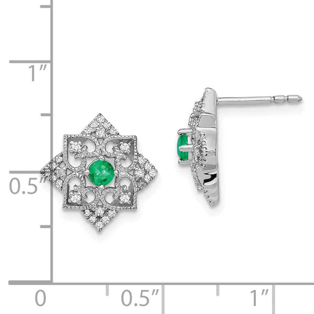 14k White Gold Emerald and Real Diamond Earrings