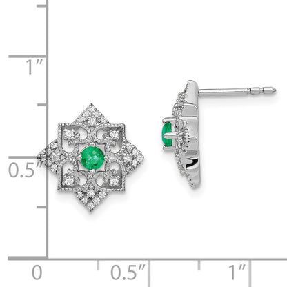 14k White Gold Emerald and Real Diamond Earrings