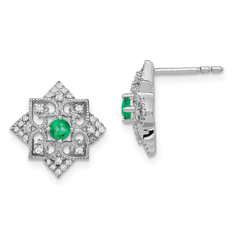 14k White Gold Emerald and Real Diamond Earrings