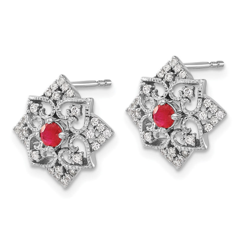 14k White Gold Ruby and Real Diamond Earrings