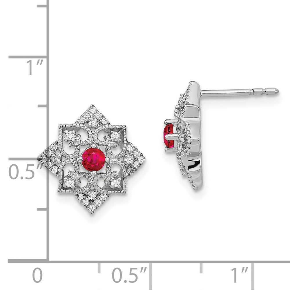 14k White Gold Ruby and Real Diamond Earrings