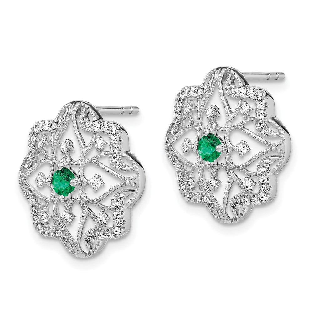 14k White Gold Emerald and Real Diamond Earrings